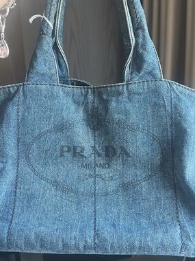 Prada Blue Denim Tote with Gold Hardware